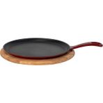 Lava 26 CM Bordo Döküm Demir Yekpare Saplı Kayın Servis Ahşabı Yuvarlak Pizza Krep Pankek Tavası