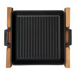 Lava 26x26 cm Metal Kulplu Ahşap Standlı Döküm Izgara Tava