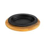 Lava 28x20 cm Siyah Döküm Oval Döner Kebap Tabağı Kayın Servis Ahşabı