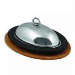 Lava 32x23 cm Siyah Döküm Oval Döner Kebap Tabağı Kayın Servis Ahşabı