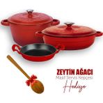 Lava 3X New Heritage Kırmızı Demir Döküm Tava Tencere Seti