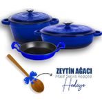 Lava 3X New Heritage Mavi Demir Döküm Tava Tencere Seti