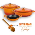 Lava 3X New Heritage Turuncu Demir Döküm Tava Tencere Seti