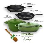 Lava 4X New Heritage Serisi 28 cm Yeşil Döküm Demir Tencere Seti