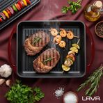 LAVA Dikdörtgen Döküm Demir Yekpare Çift Kulplu ızgara Tava 26x32 cm Bordo