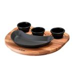 Lava Döküm 10x20 CM Böbrek Formlu Fajita Tabağı ve Kayın Servis Ahşabı LV ECO FT 1020 T12 K4