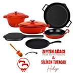 Lava Döküm 6x Trendy Serisi 9 Parça Tencere ve Tava Seti Kırmızı