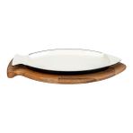 Lava Döküm Balık Tabağı Döküm Demir Yekpare Kulplu Kayın Servis Ahşabı 20x32 CM Sable Mavi LV BT 2032 T8 SB K4 B
