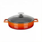 Lava Döküm Çok Amaçlı Yayvan Tencere. Glaze Serisi Çap(Ø)24Cm. - Kırmızı Turuncu