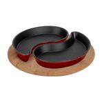 Lava Döküm Damla Formlu 2'Li Set Yingyang Fajita Tabağı Kayın Servis Ahşabı Ölçü 10X20cm.-Bordo