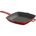 Lava Döküm Demir Izgara Tava 26 x 26 cm Kırmızı Emaye Kaplama Metal Saplı Tek Parça