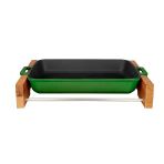 Lava Döküm Dikdörtgen Rosto Ve Fırın Tepsisi Kayın Servis Ahşabı Döküm Demir Yekpare Çift Kulplu Ölçü 22x30cm. Yeşil