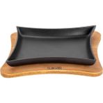 Lava Döküm Dikdörtgen Servis Tabağı Ve Ahşap Altlığı. Ölçü 13 X 17 Cm