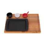 Lava Döküm Dikdörtgen Servis Tabağı ve Ahşap Altlığı Siyah Renk Ölçü 17x25 cm