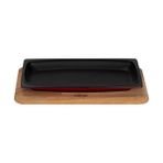 Lava Döküm Dikdörtgen Servis Tabağı ve Kayın Ahşap Altlık 30×15 CM Bordo LV ECO ST 3015 K4 BR