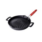 Lava Döküm Genghis Khan Grill Çift Kulp ve Silikon Tel Saplı 32 cm Yuvarlak Izgara Tavası