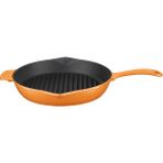 Lava Döküm Izgara Tava, Metal Saplı ÇAP(Ø)28CM, Parlak Siyah Taban, Mat Turuncu
