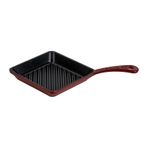 Lava Döküm Mini Kare Izgara Tava Döküm Demir Yekpare Saplı Ölçü 16x16cm.-bordo Bordo