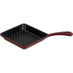 Lava Döküm Mini Kare Izgara Tava Döküm Demir Yekpare Saplı Ölçü 16X16CM.-BORDO