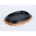 Lava Döküm Oval Fajita Tabağı Kayın Servis Ahşabı Ölçü 12x19cm. - 1 Adet