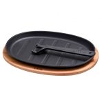 Lava Döküm Oval Fajita Tabağı Kayın Servis Ahşabı Ölçü 18x28cm. ( Harici Tava Tutucu Dahil Değildir.)