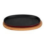 Lava Döküm Oval Fajita Tabağı Kayın Servis Ahşabı Ölçü 18X28cm. (Harici Tava Tutucu Dahil Değildir.)-Bordo