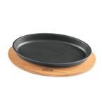 Lava Döküm Oval Servis Tabağı Ve Ahşap Altlığı Ölçü 16x25cm