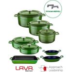 Lava Döküm Sekizli Tencere Tava Seti Emaye Kaplama 28 cm 24 cm 20 cm 16 cm 2 lt Hacim - Yeşil - 28 cm, 28 cm, 24 cm, 24 cm, 20 cm, 26*40 cm, 16cm, 20 cm