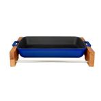 LAVA DÖKÜM TEPSİ DİKDÖRTGEN 22 * 30 MAVİ AHŞAP ALTLI