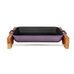 LAVA DÖKÜM TEPSİ DİKDÖRTGEN 22 * 30 MOR AHŞAP ALTLI