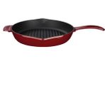 Lava Döküm Yuvarlak Izgara Tava Döküm Demir Yekpare Saplı Konkav Taban 12Mm. Çap(Ø)28Cm.-Bordo