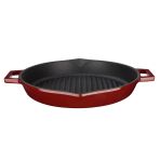 Lava Döküm Yuvarlak Izgara Tavası Döküm Demir Yekpare Çift Kulplu Konkav Taban 15Mm. Çap(Ø)30Cm.-Bordo