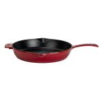 Lava Döküm Yuvarlak Kızartma Tavası Döküm Demir Yekpare Saplı. Çap(Ø)30Cm-Bordo
