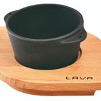 Lava Döküm Yuvarlak Sufle Sos Kabı ve Ahşap Altlığı Çap 8cm Siyah