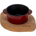 Lava Döküm Yuvarlak Sufle / Sos Kabı ve Ahşap Altlığı. Çap(Ø)8cm.-Bordo - 150 ml