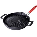Lava Genghis Khan Serisi Çift Kulp ve Silikon Tel Saplı Çap 32 cm Siyah Döküm Yuvarlak Grill Izgara Tavası