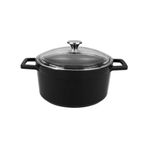 Lava Glaze Siyah 24 cm Cam Kapaklı Yuvarlak Döküm Tencere