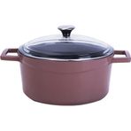 Lava Glaze Yuvarlak Cam Kapaklı Mor 28 cm Döküm Tencere