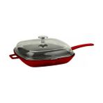 Lava Grill Tava 26 x 26 cm Metal Saplı Cam Kapaklı Kırmızı - 26 x 26 cm