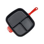 Lava Kırmızı 26x30 cm Dikdörtgen Grill Bölmeli Izgara Döküm Tava
