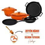 Lava LV S ET K55 O Döküm 5X Trendy Serisi Turuncu 8 Parça Tencere Tava Seti