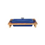 Lava Mavi 11x29 cm Döküm Ekmek Kabı ve Ahşap Standı