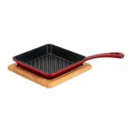 Lava Mini Kare Izgara Tava Kayın Ahşap Altlıklı Döküm Demir Yekpare Saplı Ölçü 16x16cm.