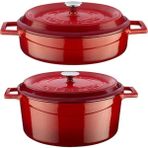 Lava Trendy Döküm 2'li 28 cm Derin Basık Kırmızı Tencere Set