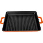 Lava Turuncu Yekpare Çift Kulplu Dikdörtgen 26X32 cm Döküm Izgara Tava