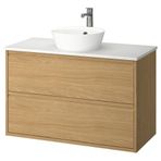 Lavabo Dolabı Kombinasyonu, Meşe Görünümlü-Beyaz Mermer Görünüm, 102X49X80 Cm, Brogrund Batarya