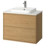 Lavabo Dolabı Kombinasyonu, Meşe Görünümlü-Beyaz Mermer Görünüm, 82X49X71 Cm, Brogrund Batarya