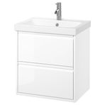 Lavabo dolabı kombinasyonu, parlak cila beyaz, 62x49x69 cm, DALSKAR batarya