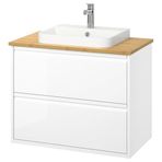 Lavabo Dolabı Kombinasyonu, Parlak Cila Beyaz-Bambu, 82X49X71 Cm, Brogrund Batarya