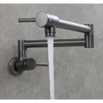 Lavabo Musluğu, Krom Nikel Siyah Altın Pirinç Tencere Duvara Monte Mutfak Tek Soğutma, Delik Döner Katlanır Musluk Mutfak, Banyo(Gris)